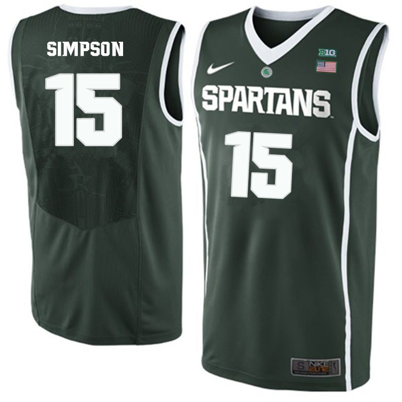 Men #15 Ralph Simpson Michigan State Spartans College Basketball Jerseys-Green